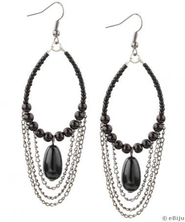 Cercei negri in stil victorian din perle de sticla si lant