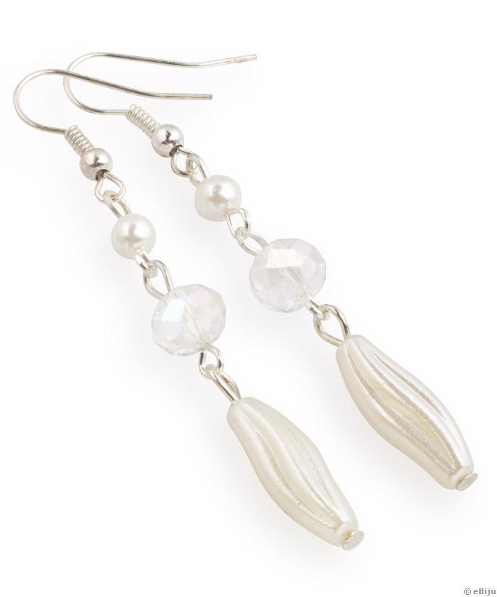 Cercei perlă de sticlă albă cu cristale