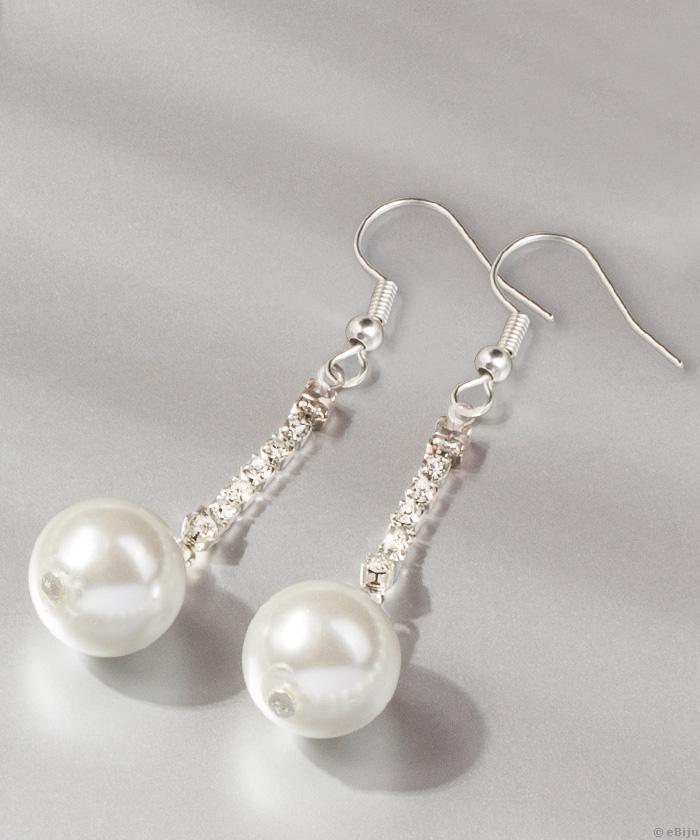 Cercei perle albe, cu cristale