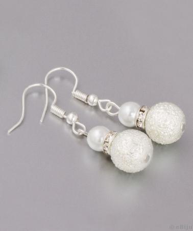 Cercei perle de sticlă albe, simple şi gofrate