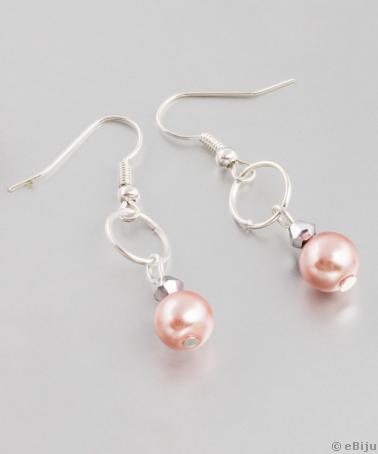 Cercei perle de sticlă roz-piersică, cu zale