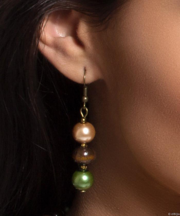 Cercei perle verzi-maro-aurii