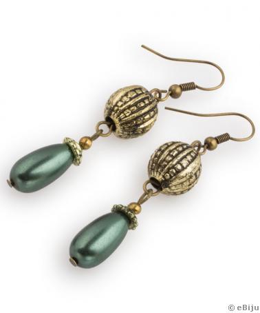 Cercei perle verzi şi mărgele antichizate