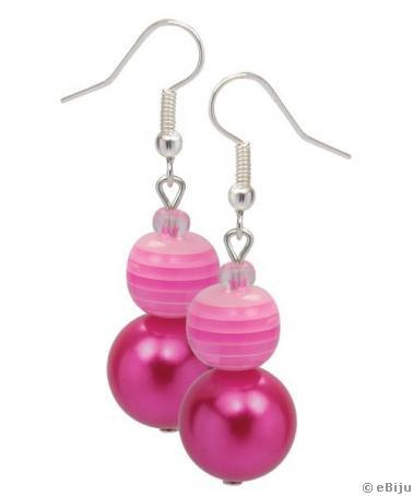 Cercei roz cu ciclam din perle de sticla si material sintetic