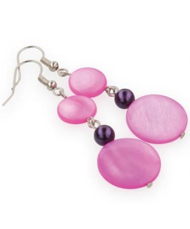 Cercei roz cu mov din sidef si perle