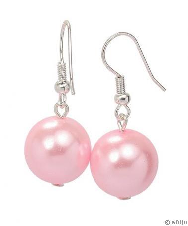 Cercei roz, perle sticla