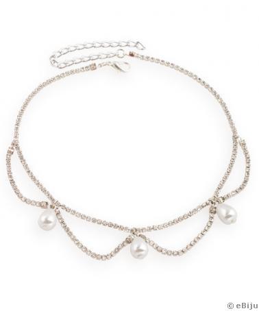 Choker elegant cu cristale şi perle albe