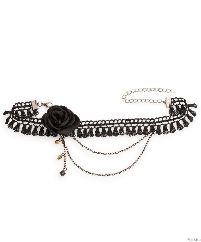 Choker macrame negru cu trandafir