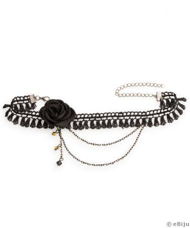 Choker macrame negru cu trandafir