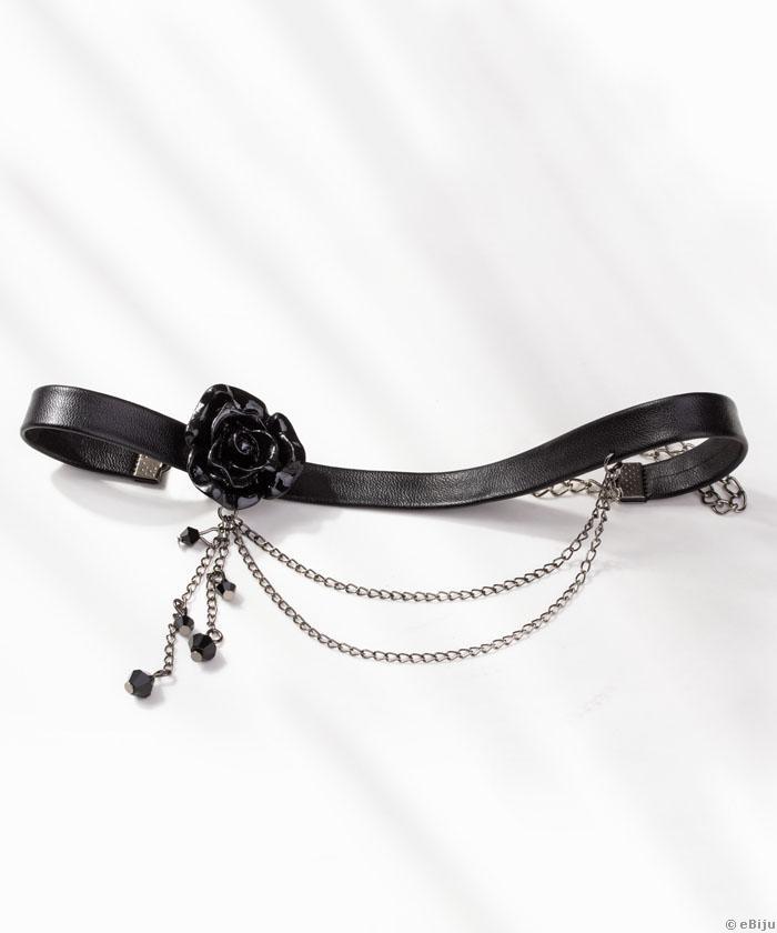 Choker negru, cu trandafir şi cristale