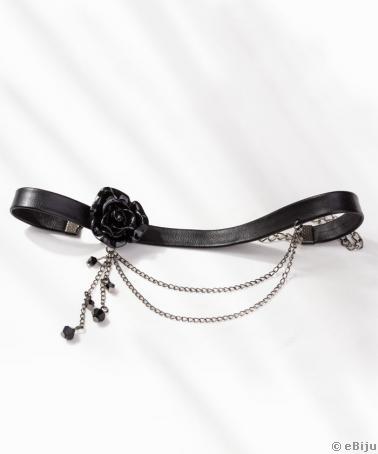 Choker negru, cu trandafir şi cristale