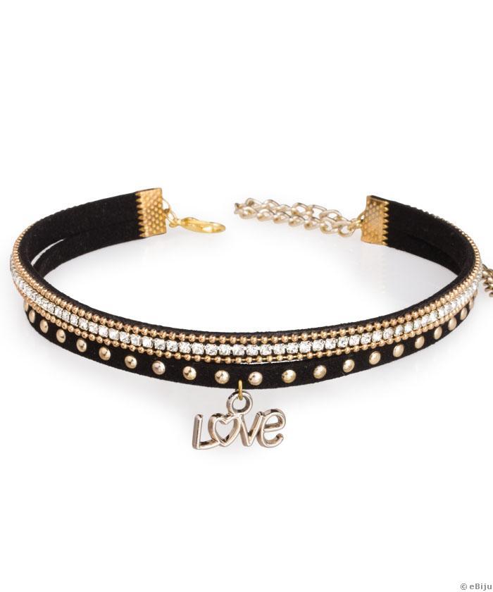 Choker negru piele ecologică şi pandantiv Love