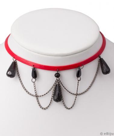 Choker roşu, cristale cu lanţuri gunmetal