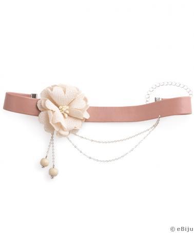 Choker roz pudra cu floare crem