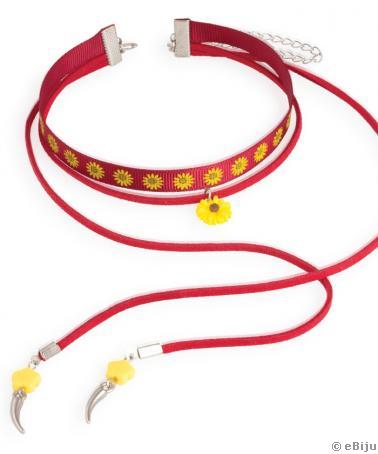 Choker triplu bordo, cu flori galbene