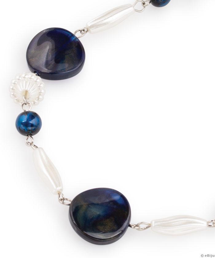 Colier din bănuţi acrilici bleumarin, cu perle
