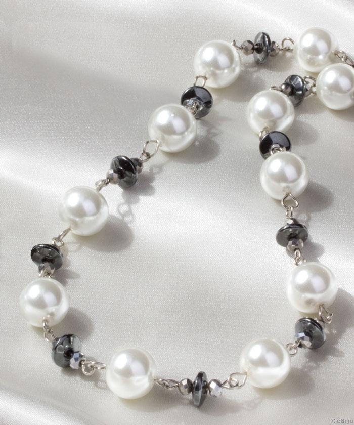 shorten heroic user Colier din perle de sticlă albe, cu mărgele de hematit