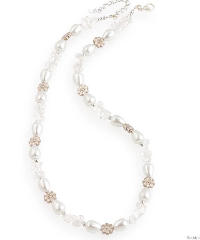 Colier din perle de sticlă, cristale de stâncă şi floricele