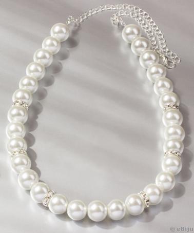 Colier din perle de sticlă, cu cristale albe