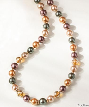 Colier din perle de sticlă cu cristale de culoarea chihlimbarului