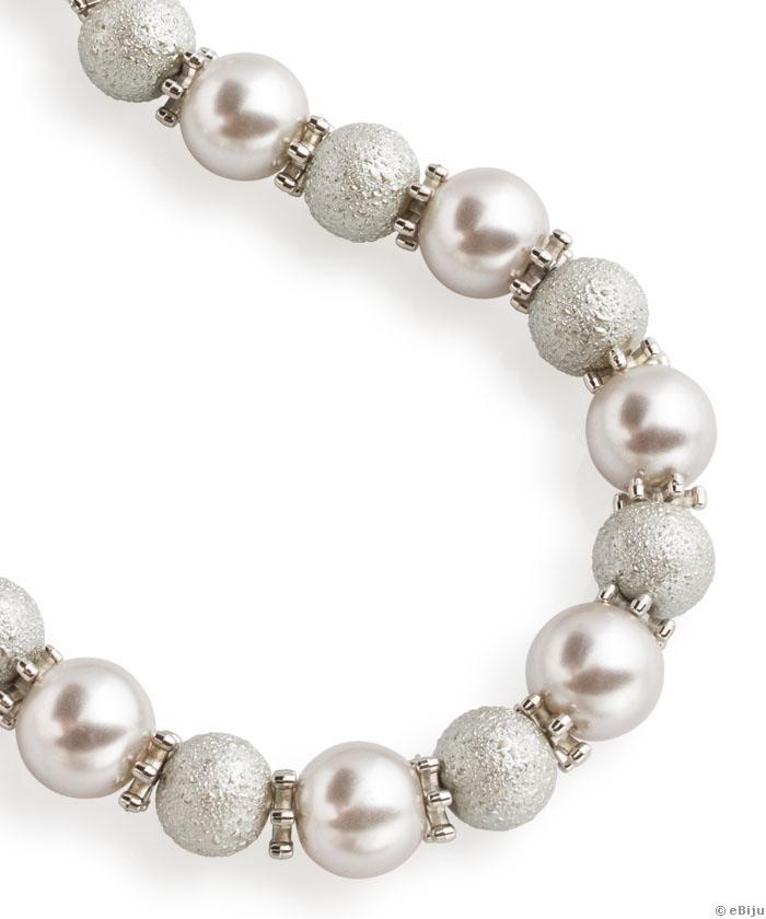 Colier din perle de sticlă gri, simple şi gofrate