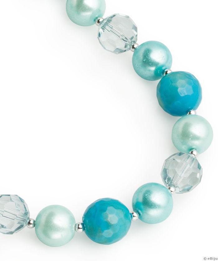 Colier din perle de sticlă în nuanţe de turcoaz, cu cristale