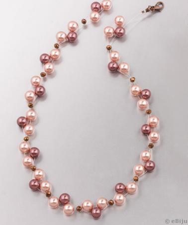 Colier din perle de sticlă roz piersică-bordo deschis