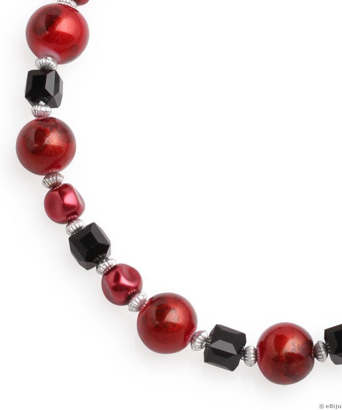 Colier din perle de sticlă vişinii-negre cu efect de sclipici
