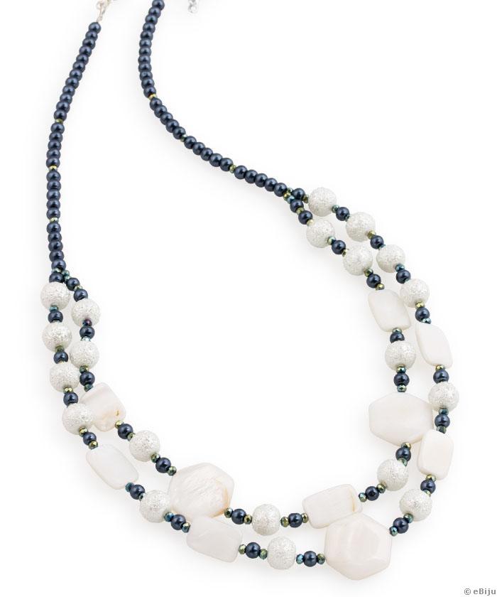 Colier din sidef alb, cu perle de sticlă