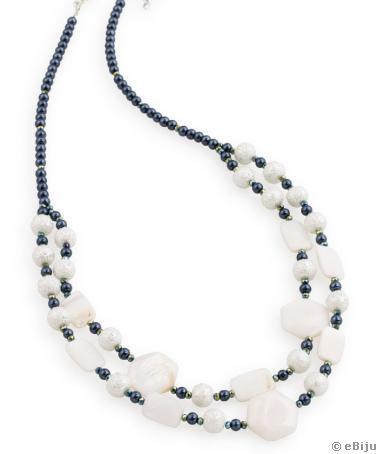 Colier din sidef alb, cu perle de sticlă