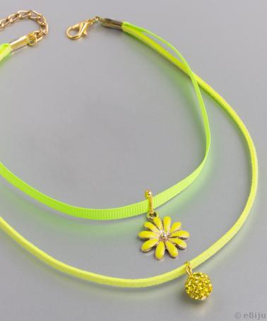 Colier dublu tip choker verde şi galben neon