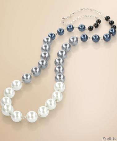 Colier elegant din perle de sticla alb, gri si negru