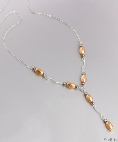 Colier formă Y din perle aurii, cu cristale