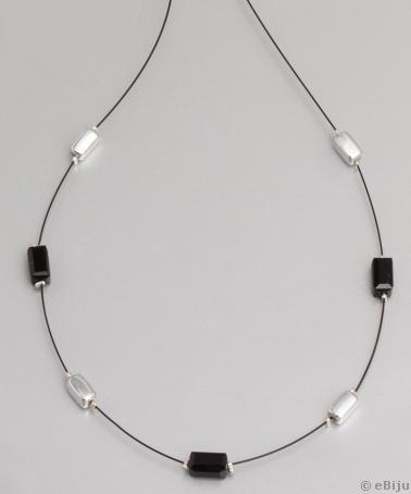 Colier minimalist, cristale negre-argintii