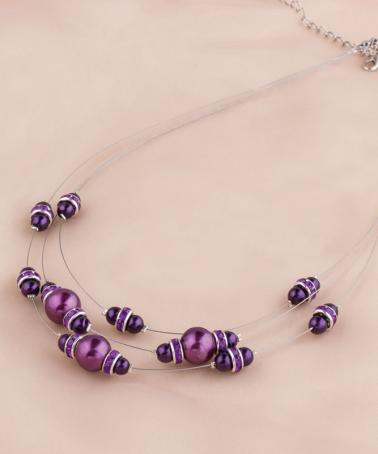 Colier minimalist cu perle de sticlă mov