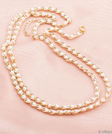 Colier multifuncţional din lanţ auriu cu perle roz şi crem