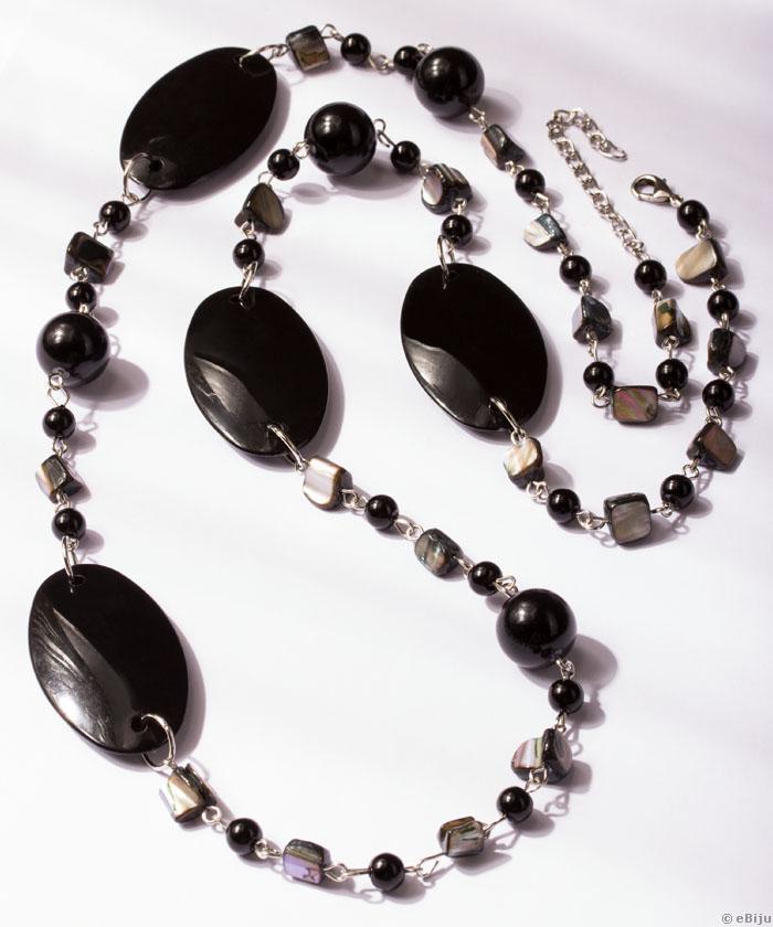 Colier negru cu sidef si perle de sticla