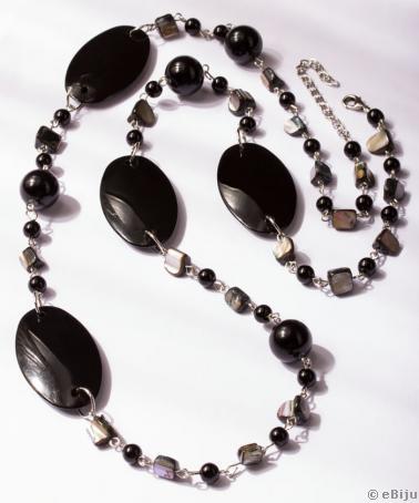 Colier negru cu sidef si perle de sticla