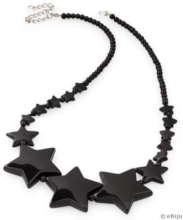 Colier negru cu steluţe şi perle de sticlă