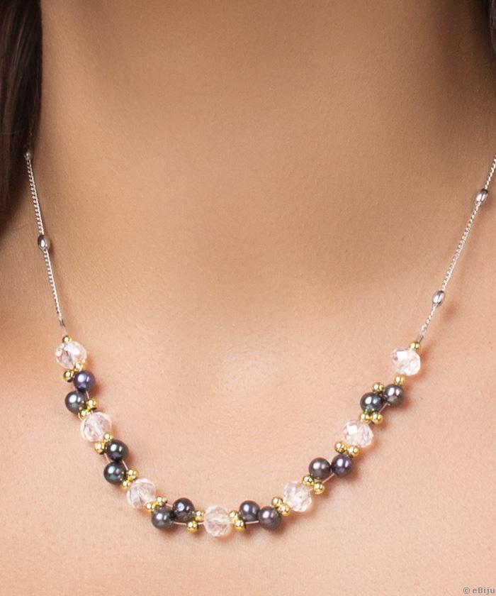 Colier perle de cultură cu iridiscenţă ‘Peacock’ şi cristale
