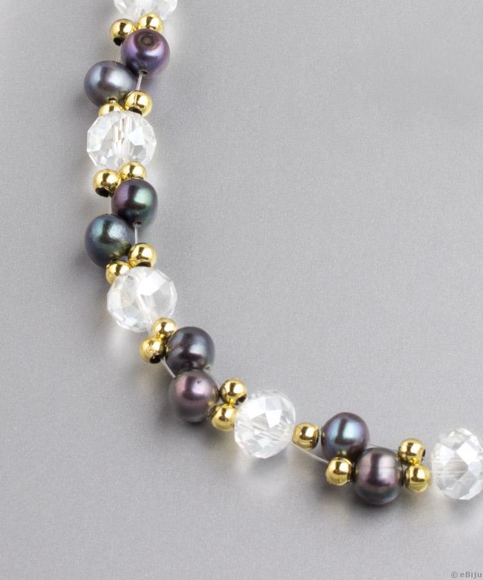 Colier perle de cultură cu iridiscenţă ‘Peacock’ şi cristale