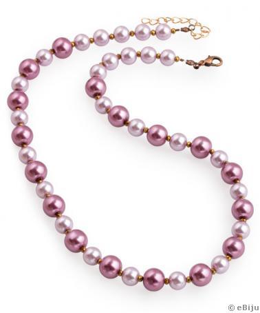 Colier perle de sticlă mov şi bordo, cu cristale