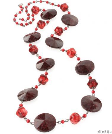 Colier perle sticla rosii cu disc fatetat bordo