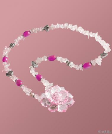 Colier roz cu elemente argintii şi perle de sticlă