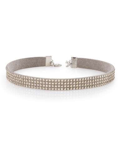 Colier tip choker gri cu cristale