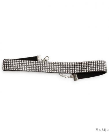 Colier tip choker negru cu cristale albe