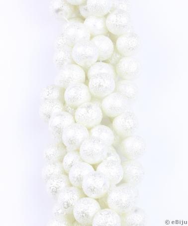 Fehér üveggyöngy, texturált, 1.2-1.3 cm