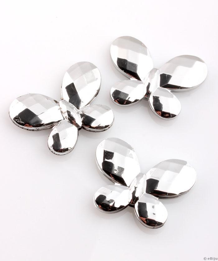 Figurină acrilică, fluture, faţetat, argintiu metalizat, 3.8 x 2.9 cm