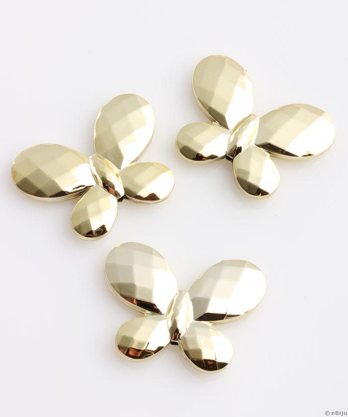 Figurină acrilică, fluture, faţetat, auriu metalizat, 3.7 x 2.8 cm