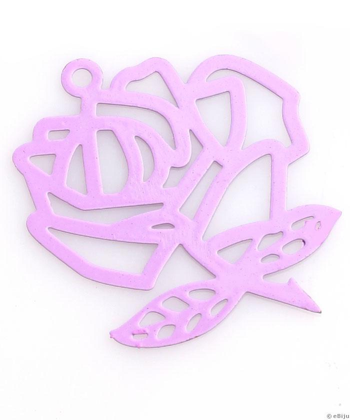 Figurină metalică, tip pandantiv, trandafir, mov deschis, 2.7 x 3.3 cm